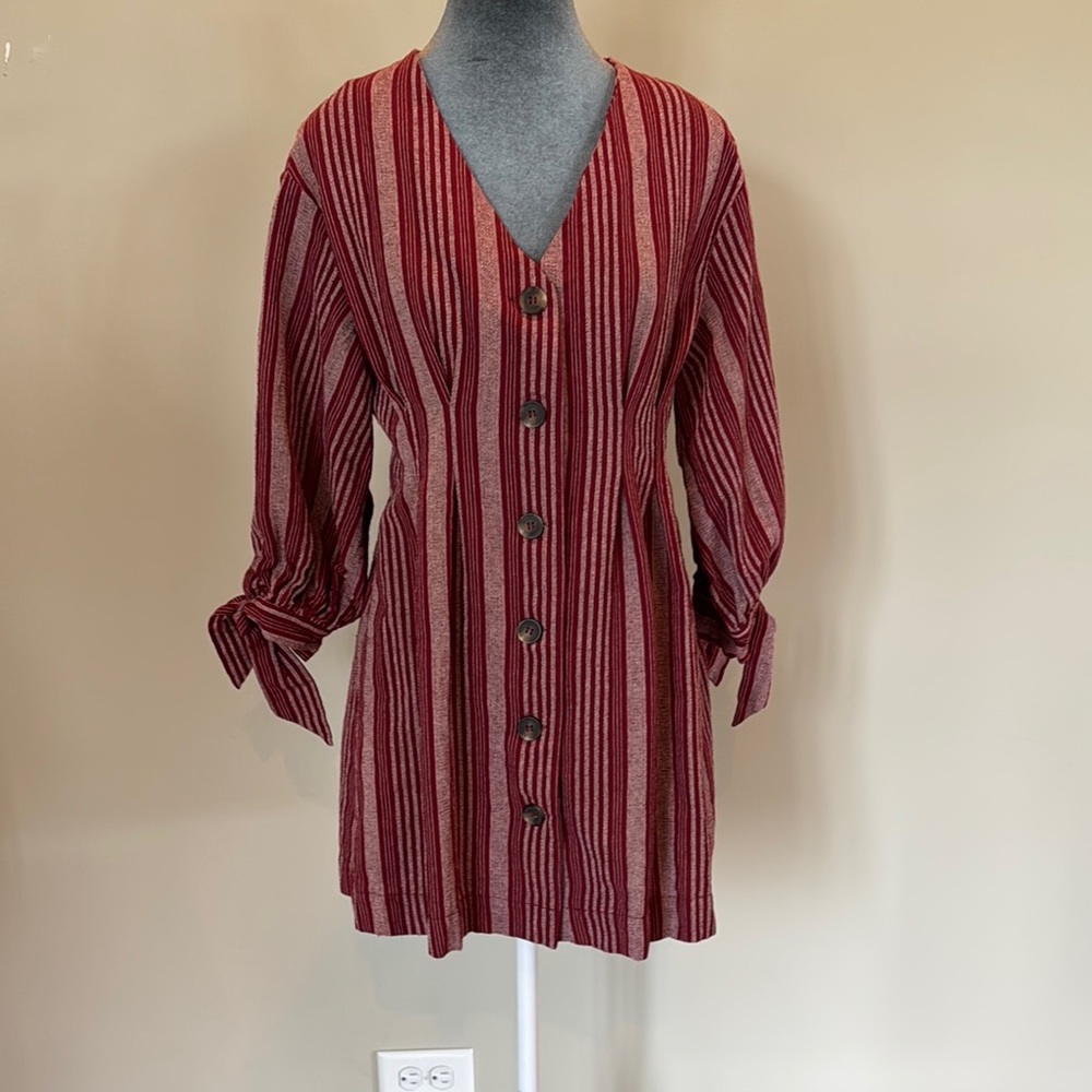 Umgee Red Ruched Buttoned Midi Dress